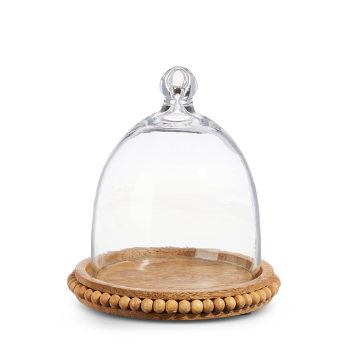 7" Wood Beaded Tray with Cloche