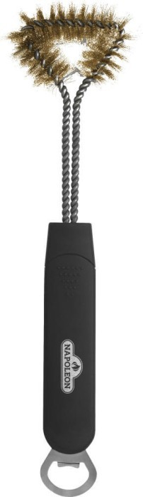 THREE SIDED GRILL BRUSH WITH BOTTLE OPENER