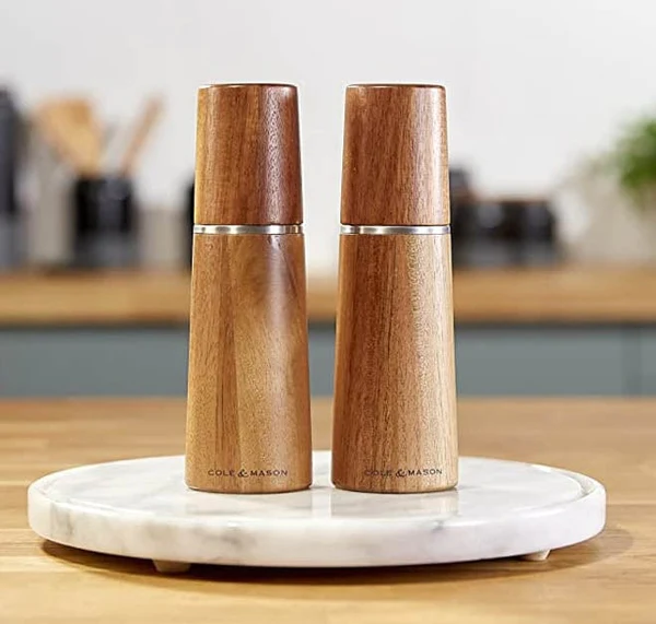 Cole & Mason Marlow Wood Mill Set - Balanced Salt and Pepper Grinders - Refillable Spice Tools - Adjustable Salt and Peppercorn Grinder Settings