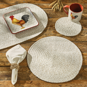 Spice Bin Round Braided Placemat- Sea Salt
