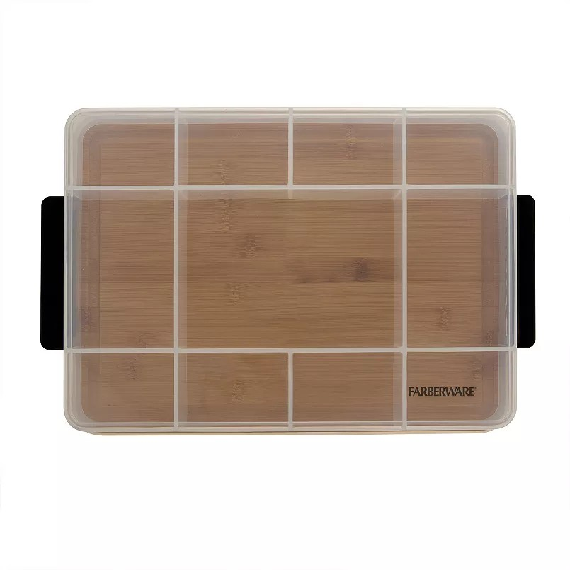11-Compartment SnackleBox with Locking Bamboo Cutting Board Lid