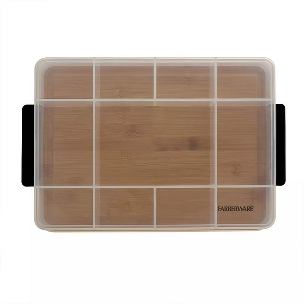 11-Compartment SnackleBox with Locking Bamboo Cutting Board Lid