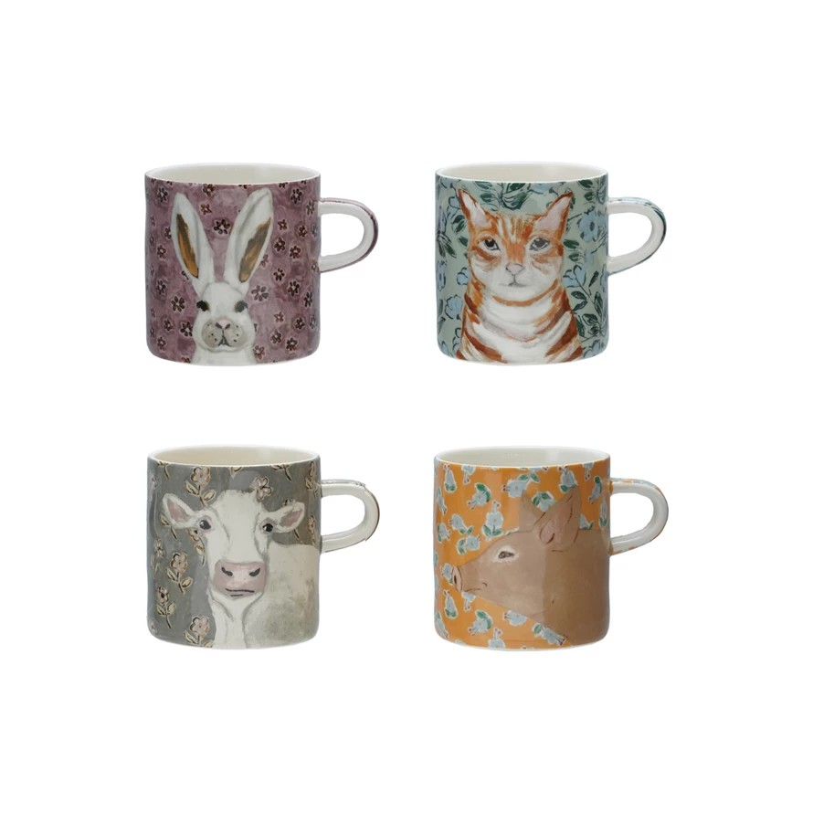16 oz. Stoneware Mug with Pattern & Animal Image Asst.