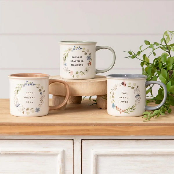 Mugs - Dried Floral Wreaths W/ Sayings Asst.