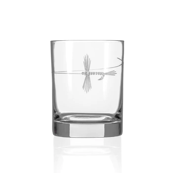 Fly Fishing 13oz Double Old-Fashioned Whiskey Glass