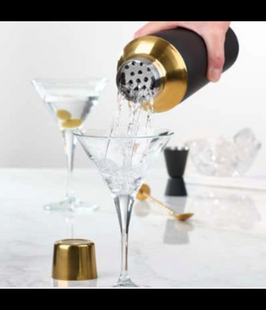Cocktail Shaker Set Black + Gold 3 Piece