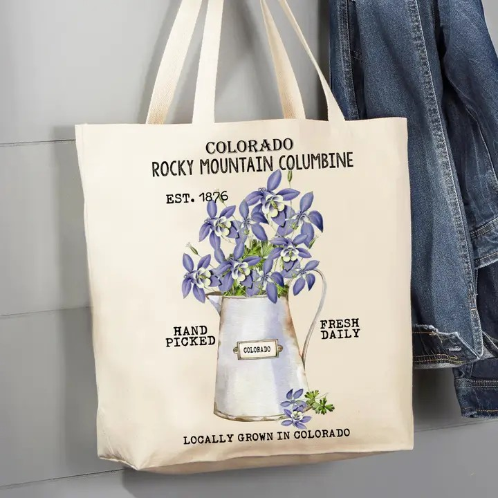 Colorado State Flower Columbine Souvenir Canvas Tote Bag
