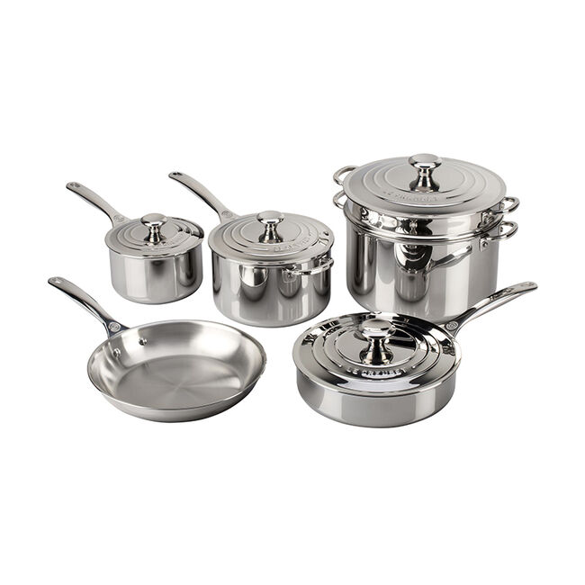 Le Creuset, Stainless Steel, Signature 10-piece Cookware Set