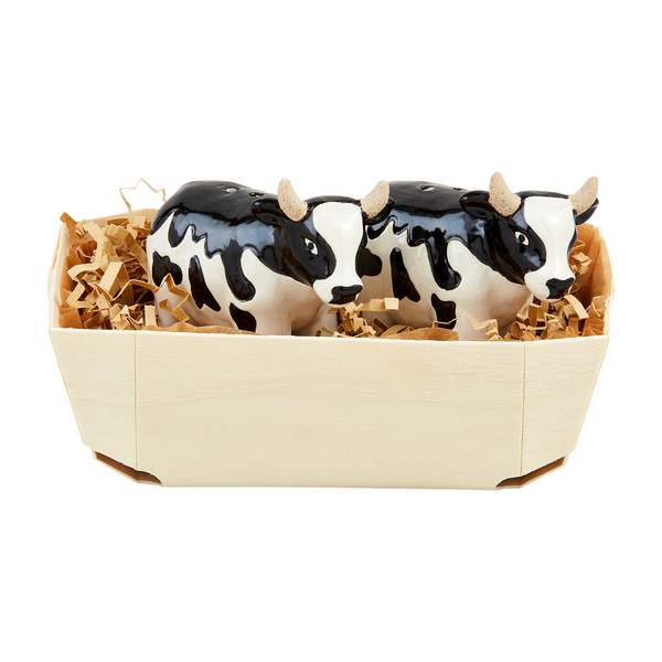 Cow Salt & Pepper Shakers Basket