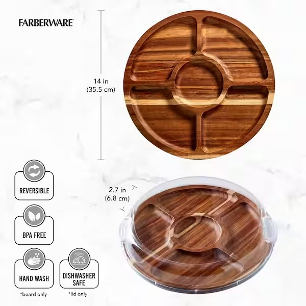 Build-a-Board 14" Round Bamboo Charcuterie Board with Lid