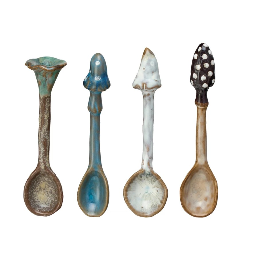Stoneware Spoon w/ Mushroom Handle Asst.