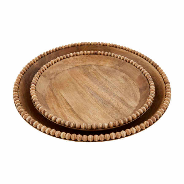 Mud Pie Natural Wood Beaded Nesting Bowl - Large