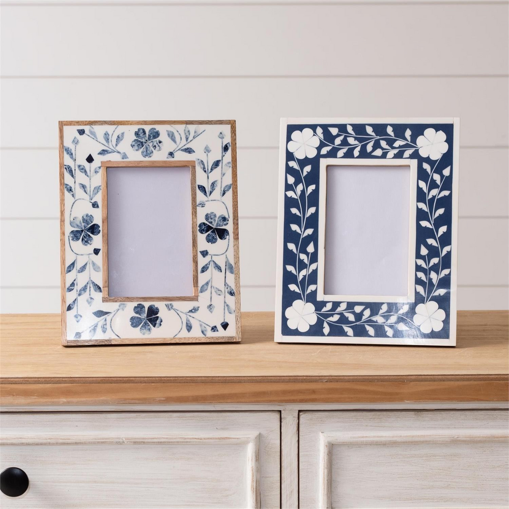 Photo Frame - Blue Floral Inlay 5X7 Set of 1