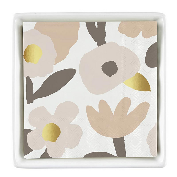 Ceramic Napkin Tray + Napkin - Blush Flowers