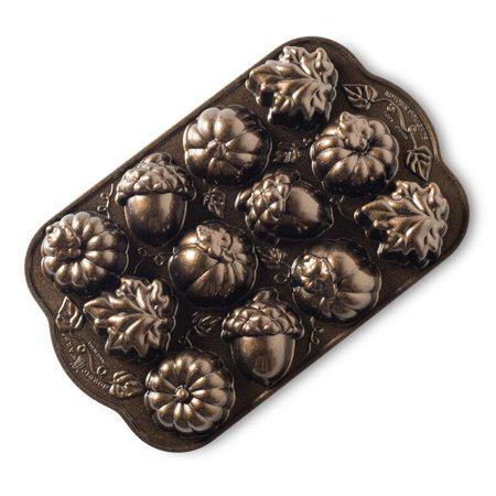 Nordic Ware Autumn Delights Nonstick Cast Aluminum Cakelet Pan Cup Bronze 8 7.3