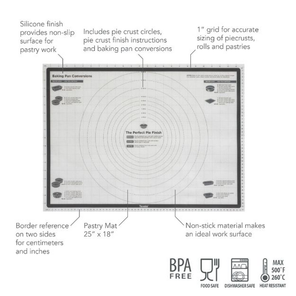 Pro-Grade Silicone Pastry Mat with Reference Marks  - 25" x 18"