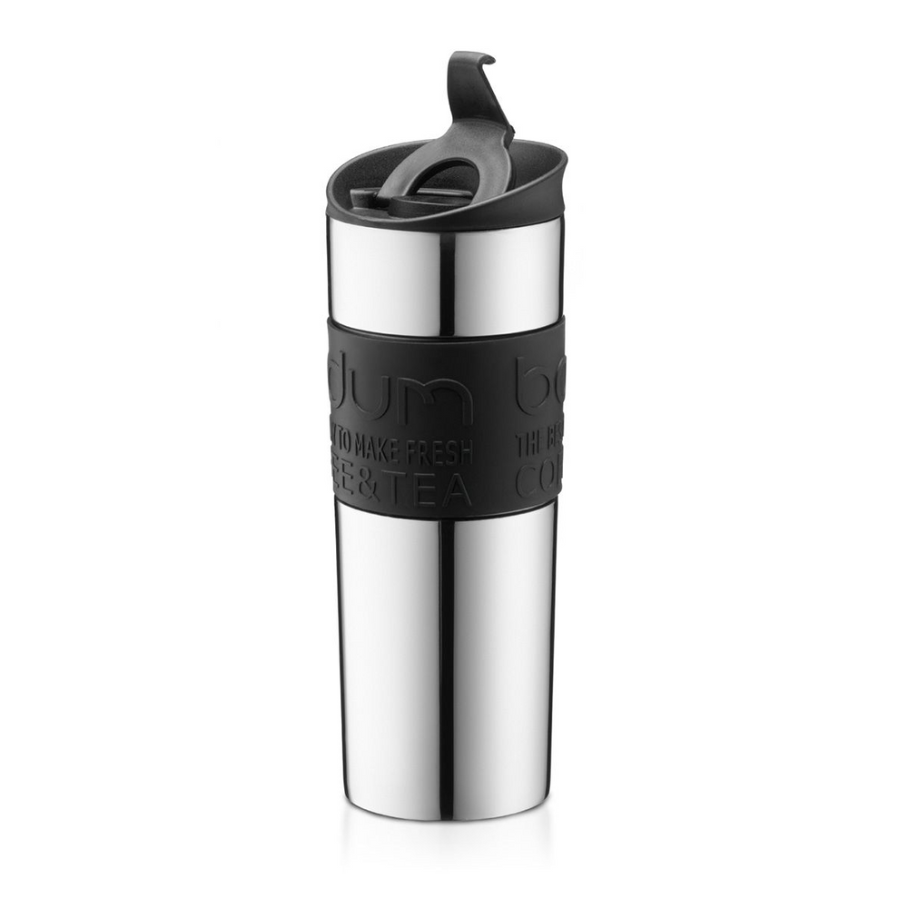 Bodum Travel Press, Stainless Steel Travel Coffee and Tea Press, 15 Ounce, .45 Liter, Black