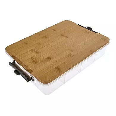 11-Compartment SnackleBox with Locking Bamboo Cutting Board Lid