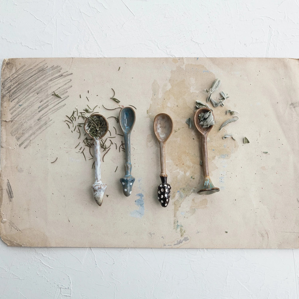 Stoneware Spoon w/ Mushroom Handle Asst.