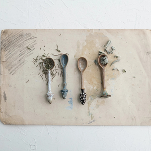 Stoneware Spoon w/ Mushroom Handle Asst.