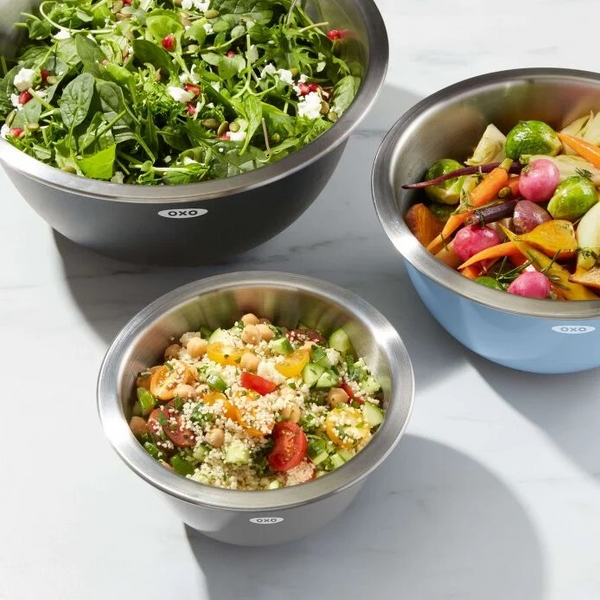 3-Piece Stainless Steel Mixing Bowl Set - Blue/Gray