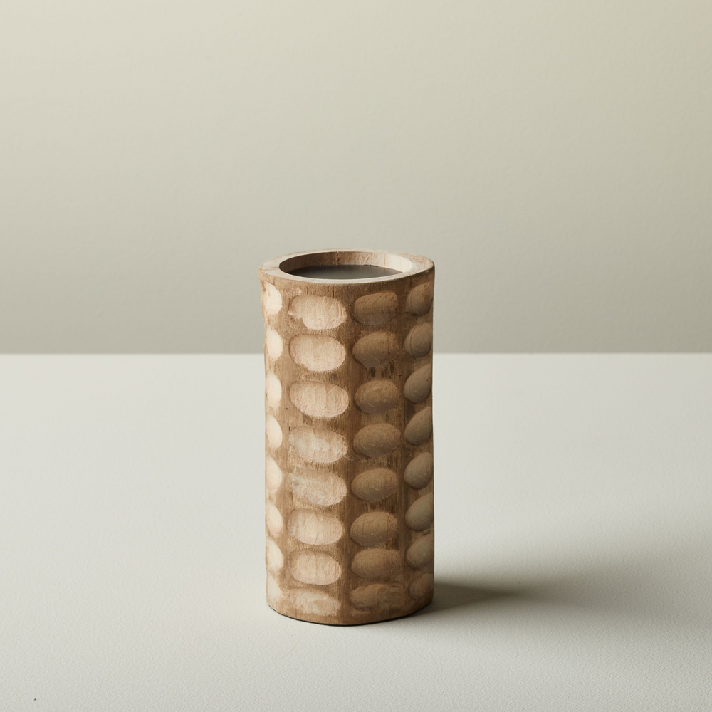 Chiseled Wood Candle Holder-Small
