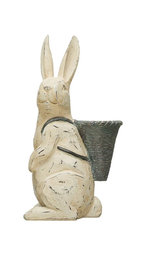 Resin Rabbit w/ Basket, Distressed Finish, Basket on Back