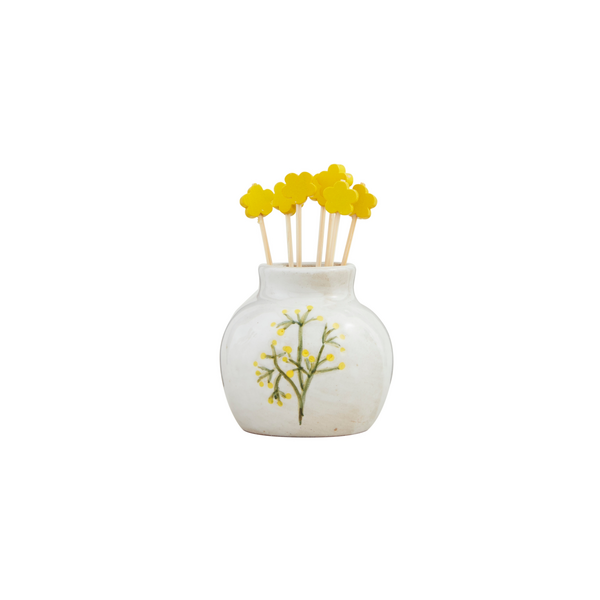 Yellow Flower Toothpick Caddy Set