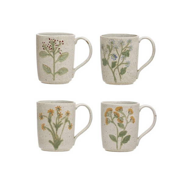 12 oz. Hand-Painted Stoneware Mug w/ Botanicals Asst.
