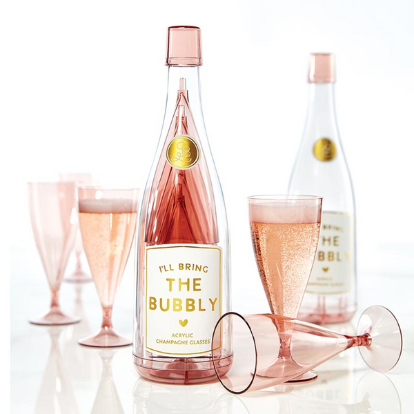 Acrylic Champagne Bottle + Glasses - The Bubbly