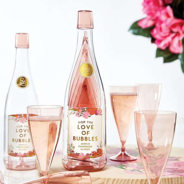 Acrylic Champagne Bottle + Glasses - Love of Bubbles