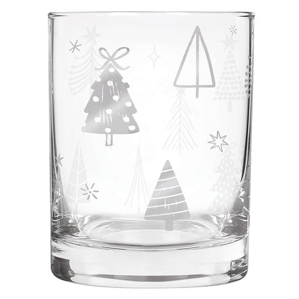 Double Old Fashioned Rocks Glass - Silver Trees