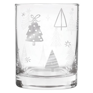 Double Old Fashioned Rocks Glass - Silver Trees