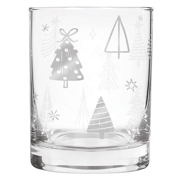 Double Old Fashioned Rocks Glass - Silver Trees