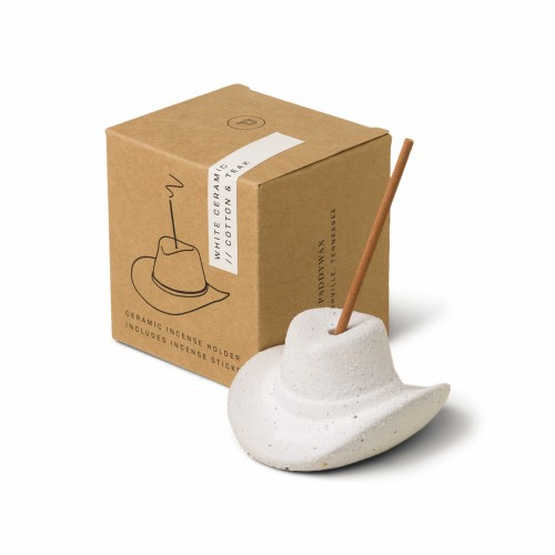COWBOY HAT INCENSE HOLDER - WHITE, INCLUDES 100 COUNT of SHORT INCENSE STICKS