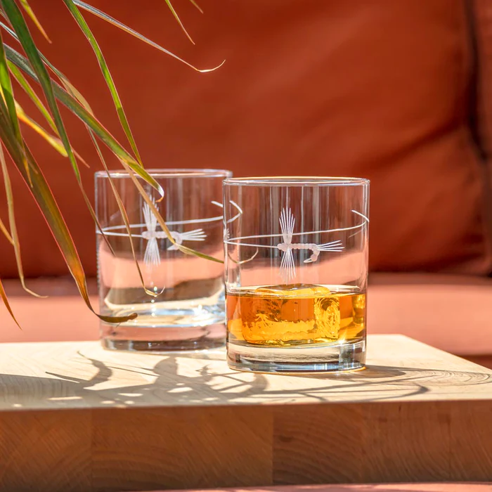 Fly Fishing 13oz Double Old-Fashioned Whiskey Glass