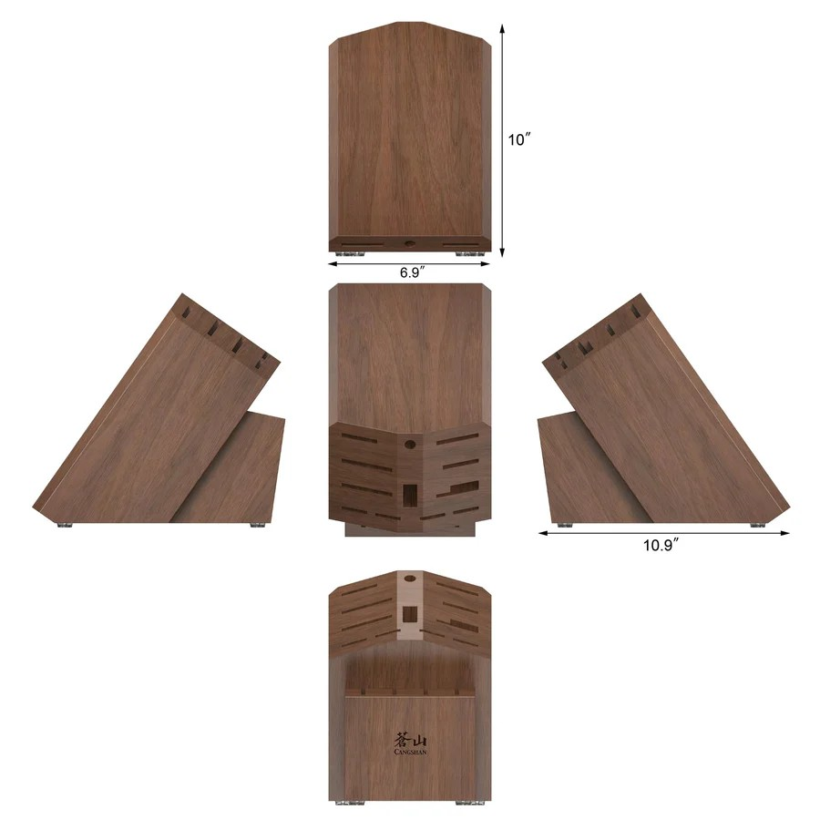 Empty Knife Block, 16-Slot Organizer, Angled Top, Acacia