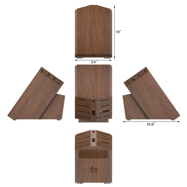 Empty Knife Block, 16-Slot Organizer, Angled Top, Acacia