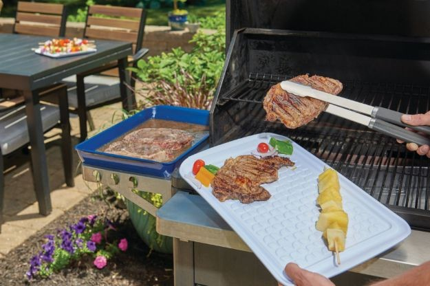 2-Piece Large Prep & Serve Marinade Tray Set - Stratus Blue