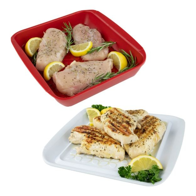 2-Piece Small Prep & Serve Marinade Tray Set - Red