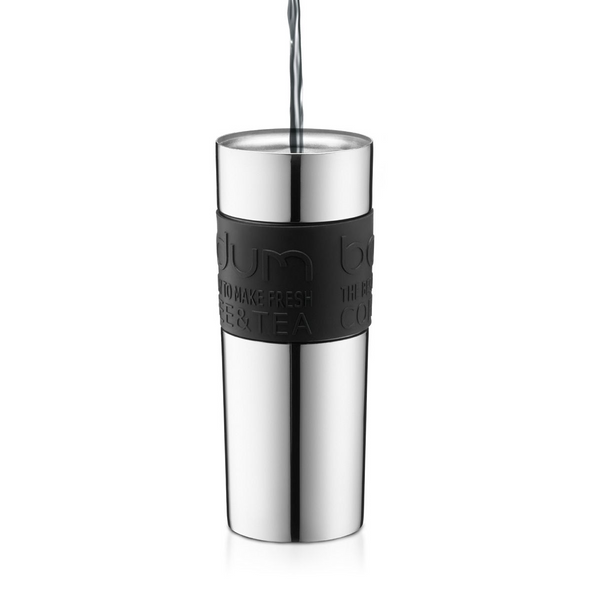 Bodum Travel Press, Stainless Steel Travel Coffee and Tea Press, 15 Ounce, .45 Liter, Black