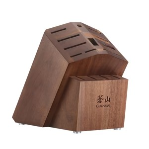 Empty Knife Block, 16-Slot Organizer, Angled Top, Acacia
