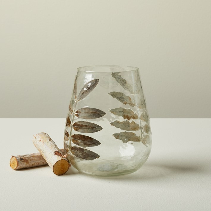 Glass Leaf Lantern-Medium-Round