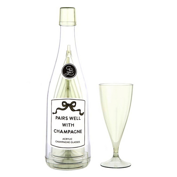 Acrylic Champagne Bottle + Glasses - Pairs Well