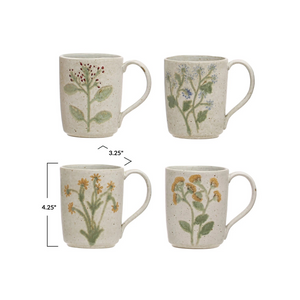 12 oz. Hand-Painted Stoneware Mug w/ Botanicals Asst.