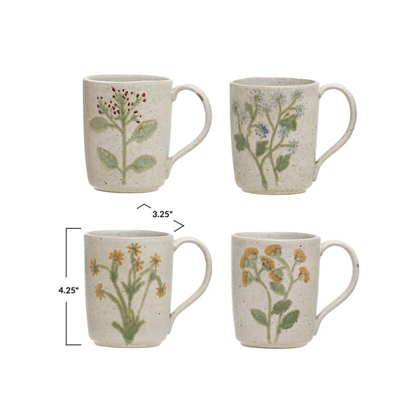 12 oz. Hand-Painted Stoneware Mug w/ Botanicals Asst.