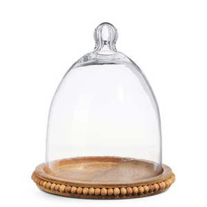 8.75" Wood Beaded Tray with Cloche