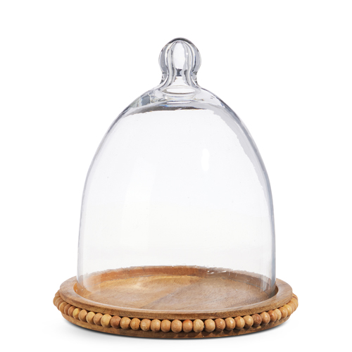 8.75" Wood Beaded Tray with Cloche