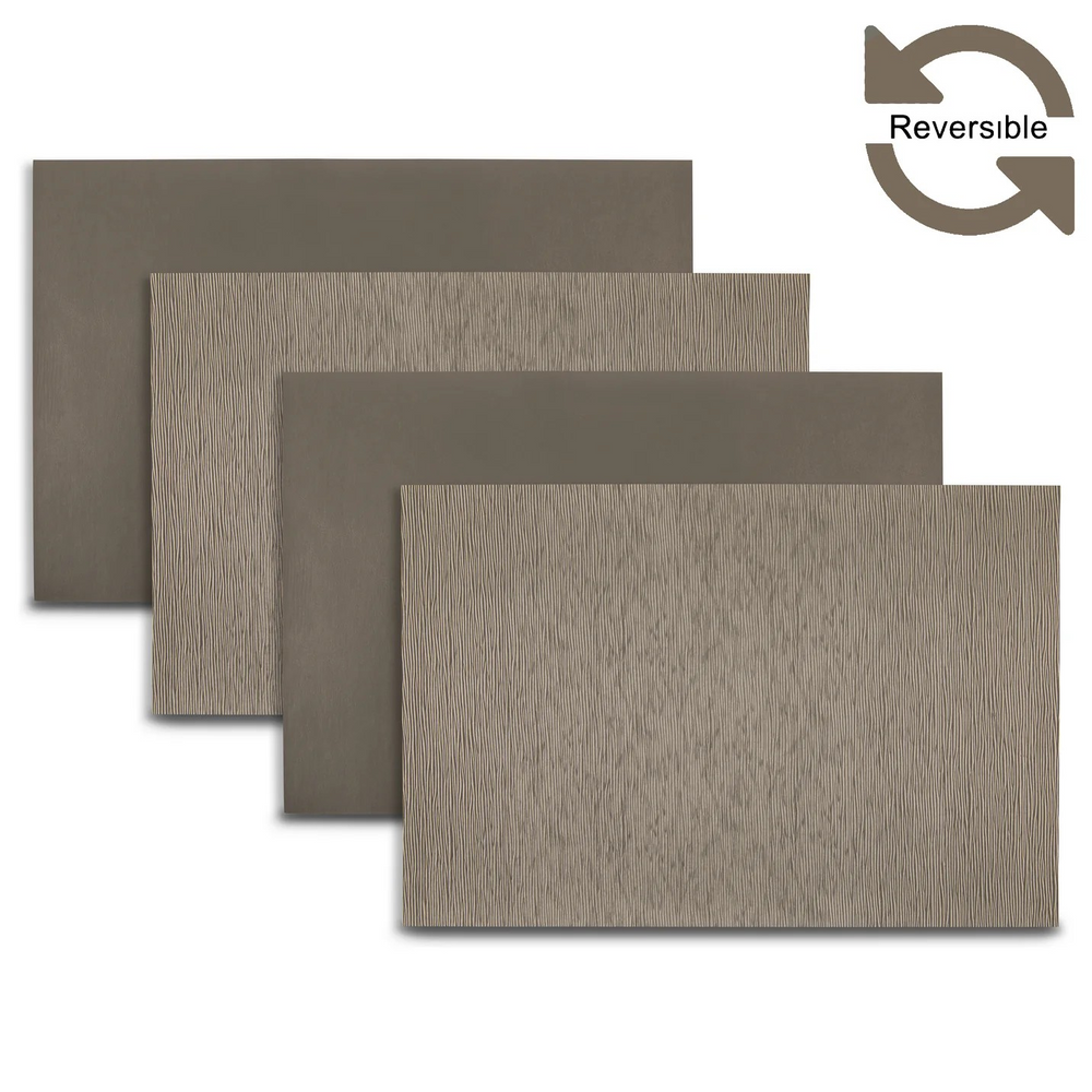 Taupe Ridges Vegan Leather Reversible 2 Pattern 12" x 18" Rectangular Placemat Set Of 4