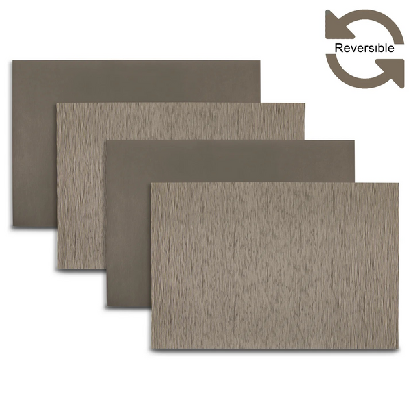 Taupe Ridges Vegan Leather Reversible 2 Pattern 12" x 18" Rectangular Placemat Set Of 4
